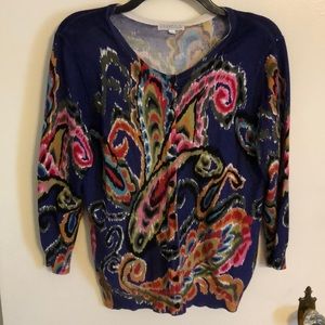 Joseph A. Blue & Multicolor Paisley Cardigan